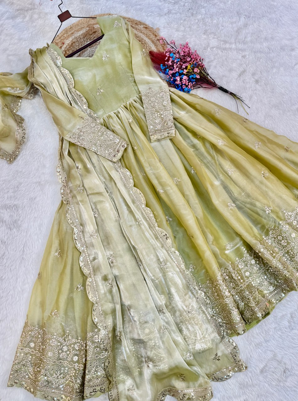 Kashmira Fendi Silk Zari & Sequins Embroidered Gown with Dupatta