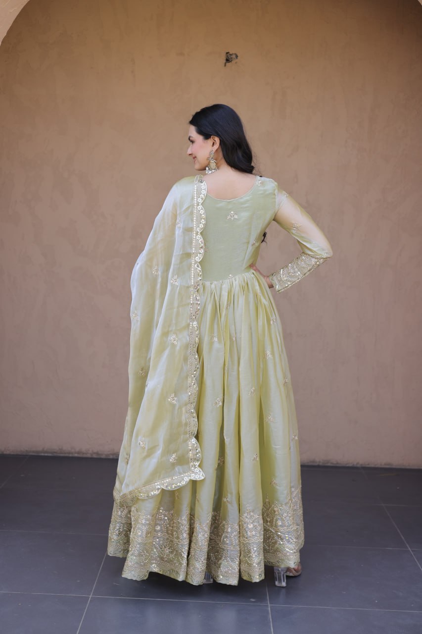 Kashmira Fendi Silk Zari & Sequins Embroidered Gown with Dupatta