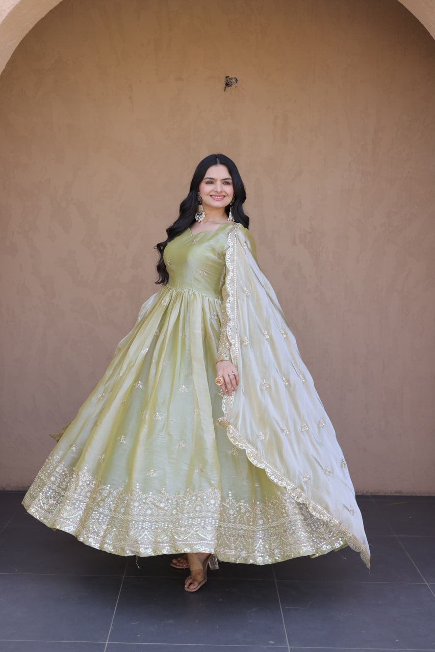 Kashmira Fendi Silk Zari & Sequins Embroidered Gown with Dupatta