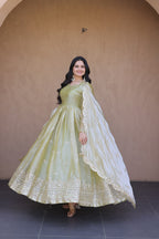 Kashmira Fendi Silk Zari & Sequins Embroidered Gown with Dupatta