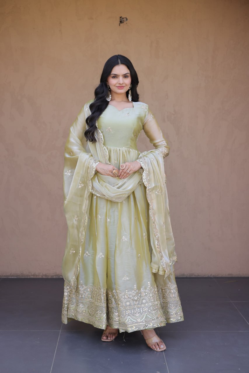 Kashmira Fendi Silk Zari & Sequins Embroidered Gown with Dupatta