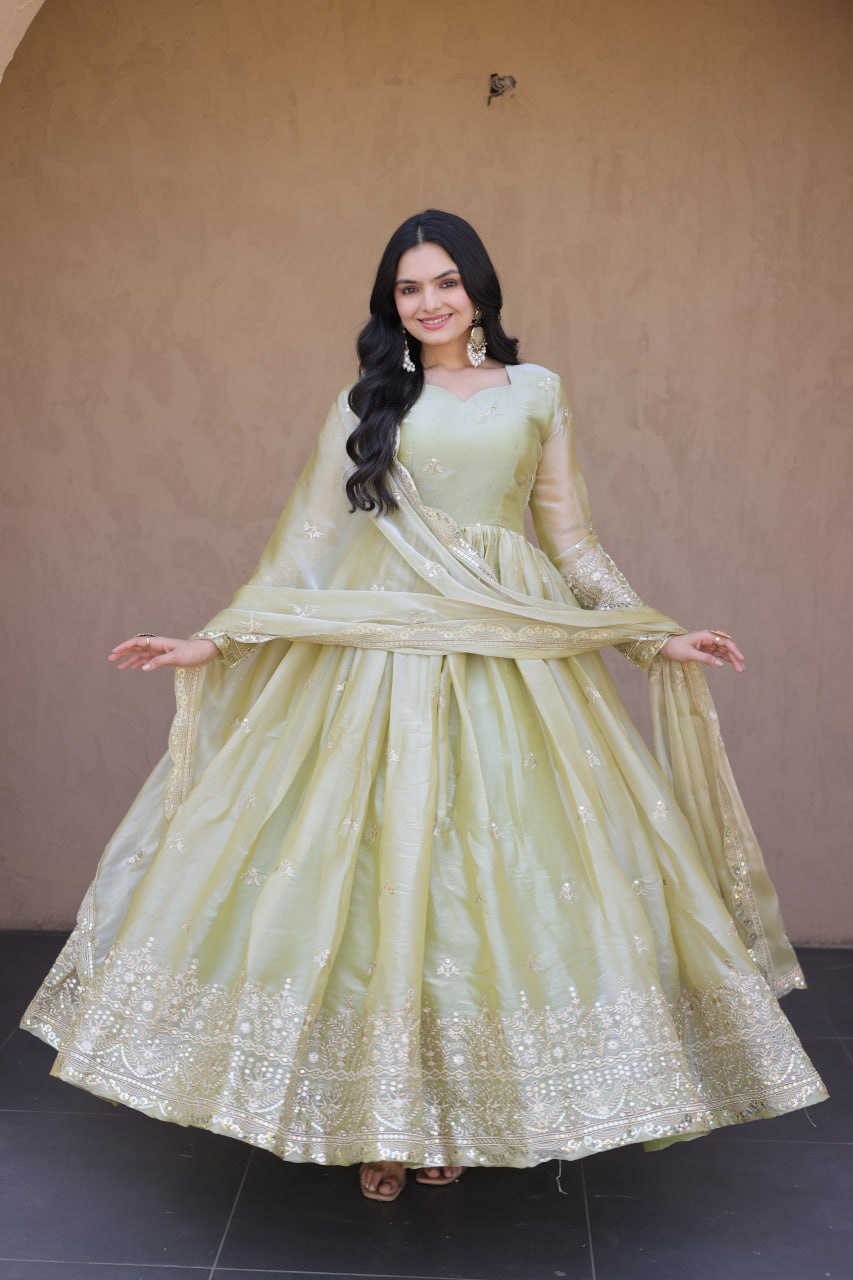 Kashmira Fendi Silk Zari & Sequins Embroidered Gown with Dupatta