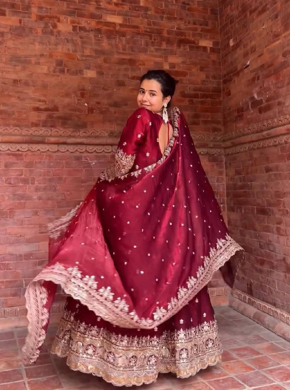 Festive Wear Long Anarkali Suit with Heavy Embroidery Dupatta
