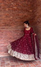 Festive Wear Long Anarkali Suit with Heavy Embroidery Dupatta