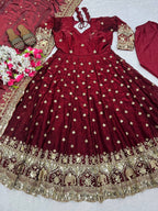 Festive Wear Long Anarkali Suit with Heavy Embroidery Dupatta
