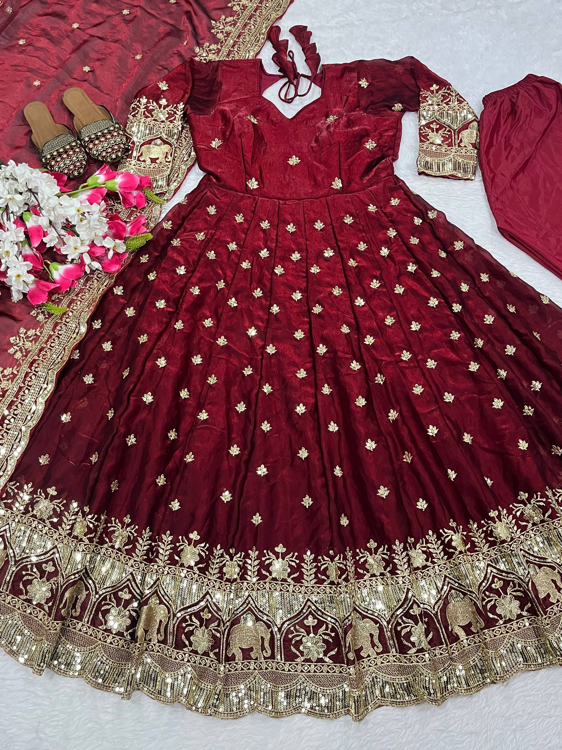 Festive Wear Long Anarkali Suit with Heavy Embroidery Dupatta