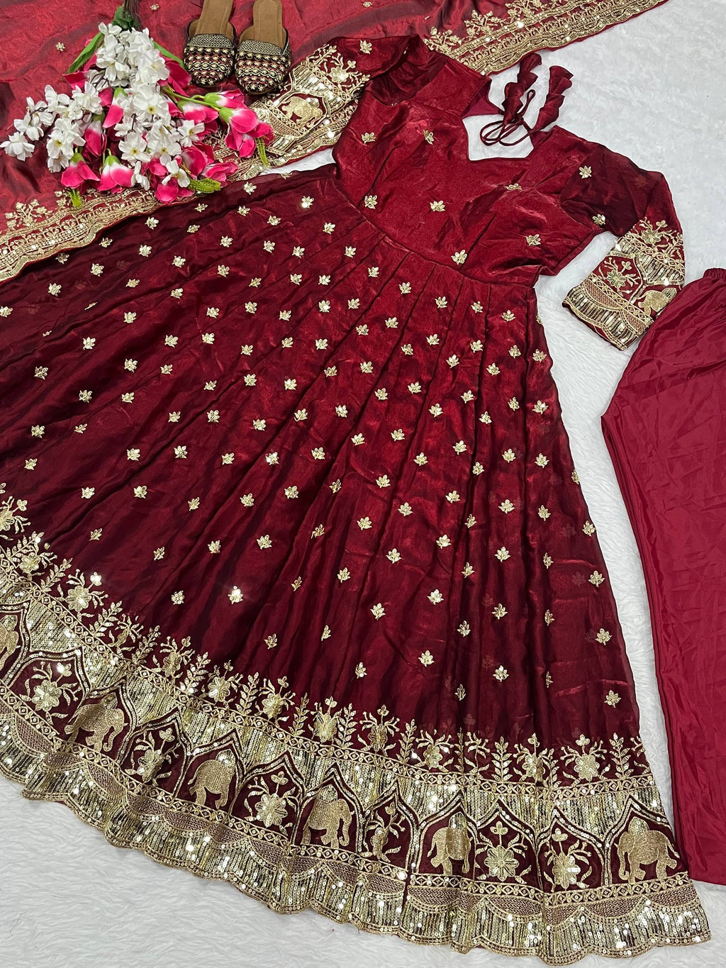 Festive Wear Long Anarkali Suit with Heavy Embroidery Dupatta