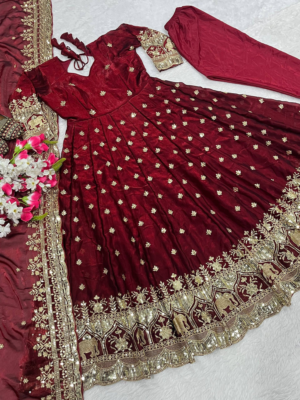 Festive Wear Long Anarkali Suit with Heavy Embroidery Dupatta
