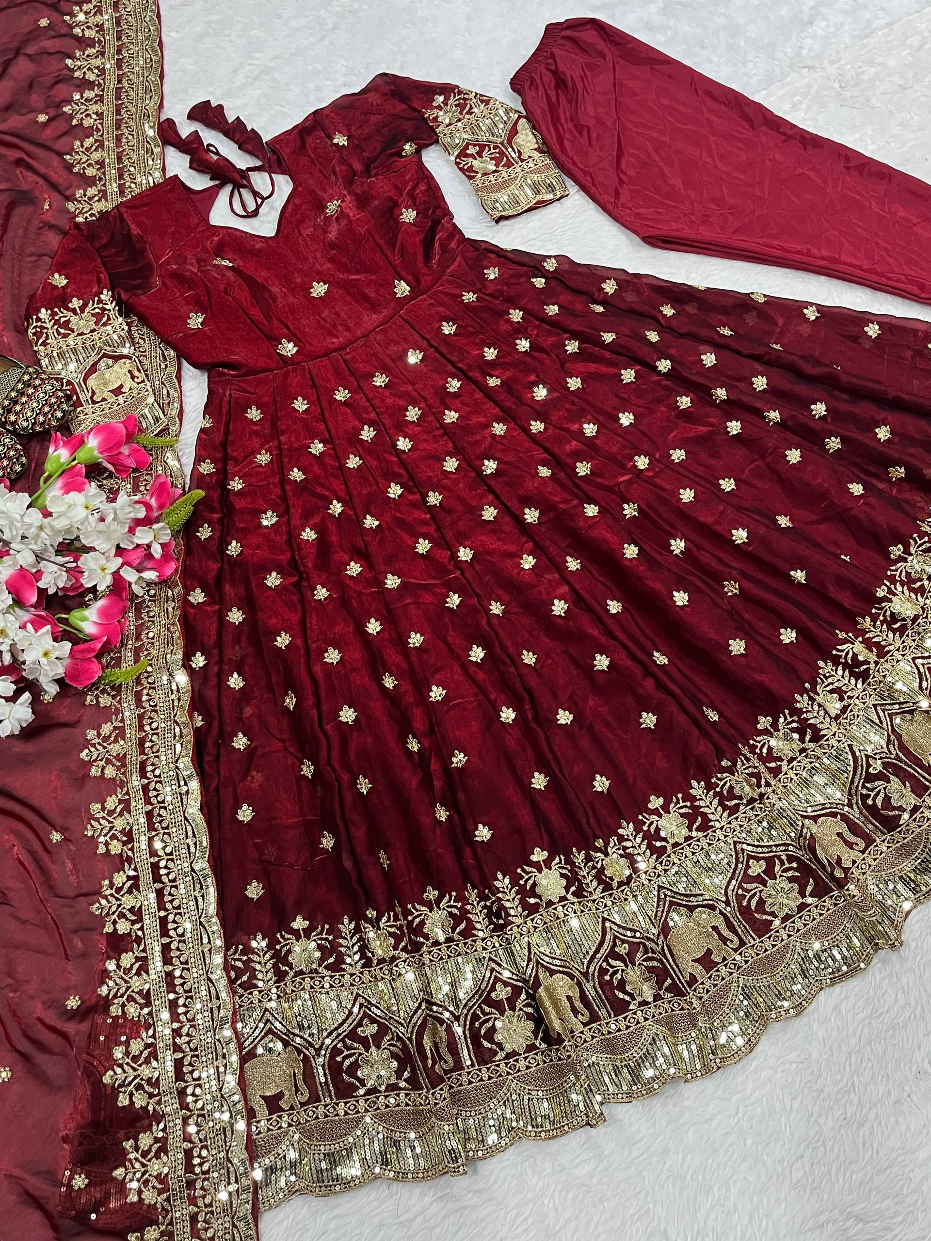 Festive Wear Long Anarkali Suit with Heavy Embroidery Dupatta