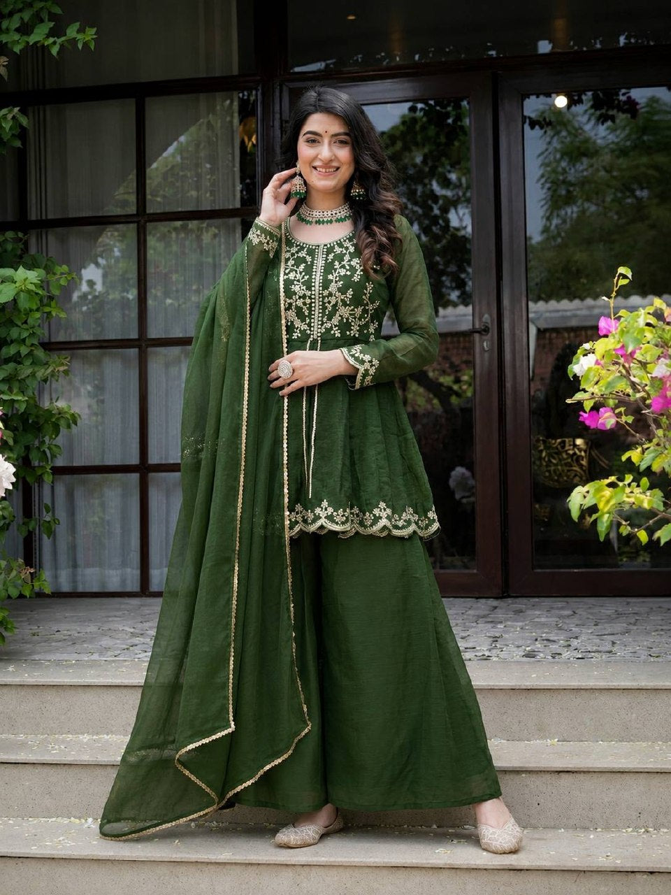 Mahika Crunchy Silk 5mm Sequins Embroidered Palazzo Suit with Dupatta
