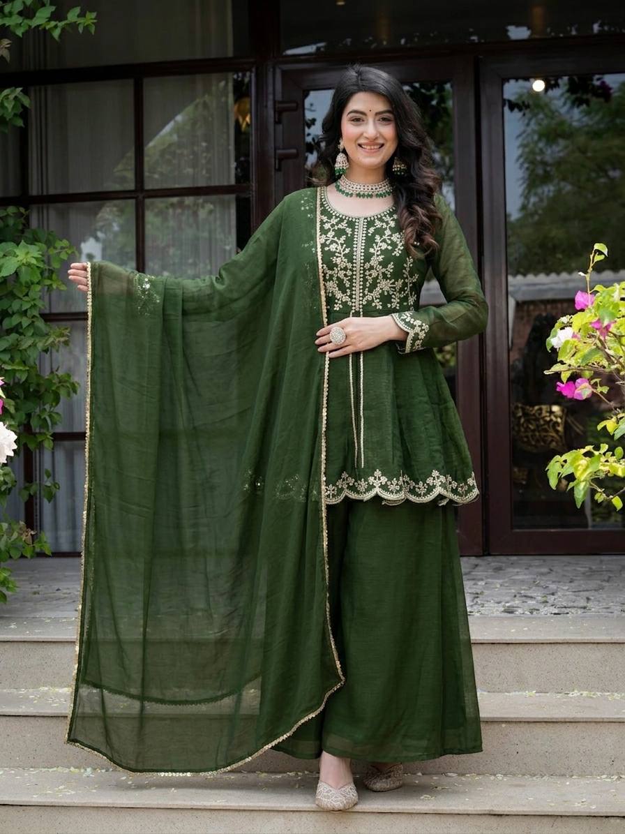 Mahika Crunchy Silk 5mm Sequins Embroidered Palazzo Suit with Dupatta