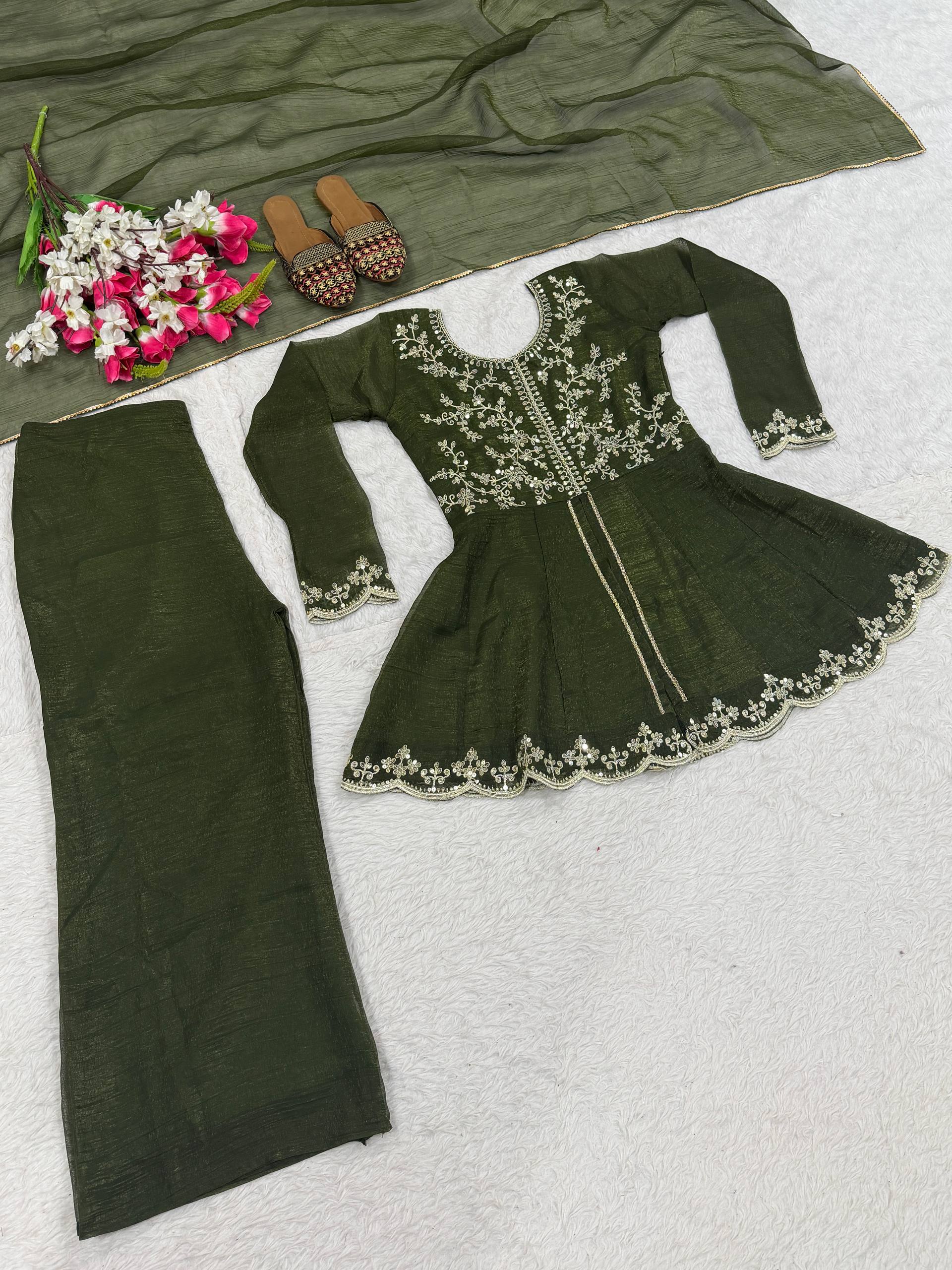 Mahika Crunchy Silk 5mm Sequins Embroidered Palazzo Suit with Dupatta