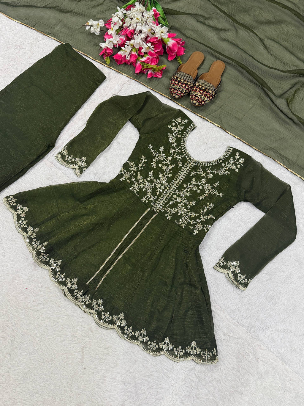 Mahika Crunchy Silk 5mm Sequins Embroidered Palazzo Suit with Dupatta