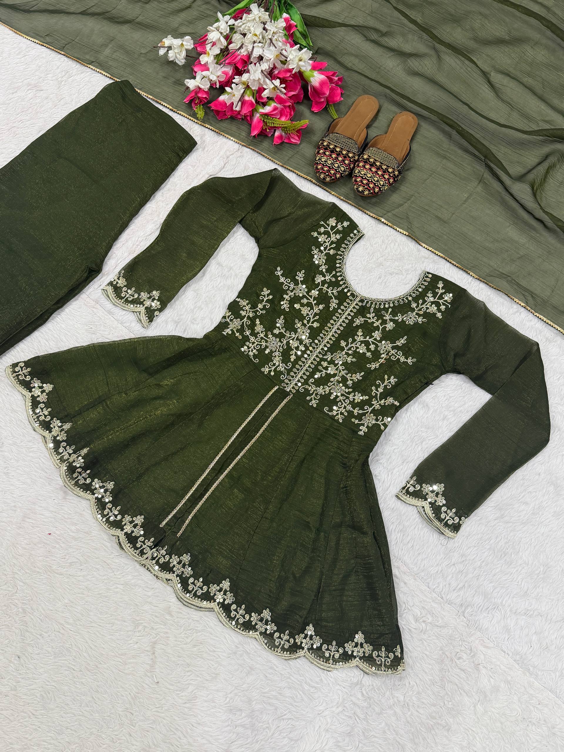 Mahika Crunchy Silk 5mm Sequins Embroidered Palazzo Suit with Dupatta