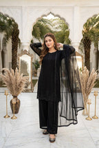 Ruhaniya Heavy Faux Georgette Beads Embroidered Kurti Palazzo with Dupatta Set