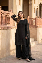 Ruhaniya Heavy Faux Georgette Beads Embroidered Kurti Palazzo with Dupatta Set