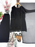 Ruhaniya Heavy Faux Georgette Beads Embroidered Kurti Palazzo with Dupatta Set