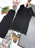 Ruhaniya Heavy Faux Georgette Beads Embroidered Kurti Palazzo with Dupatta Set