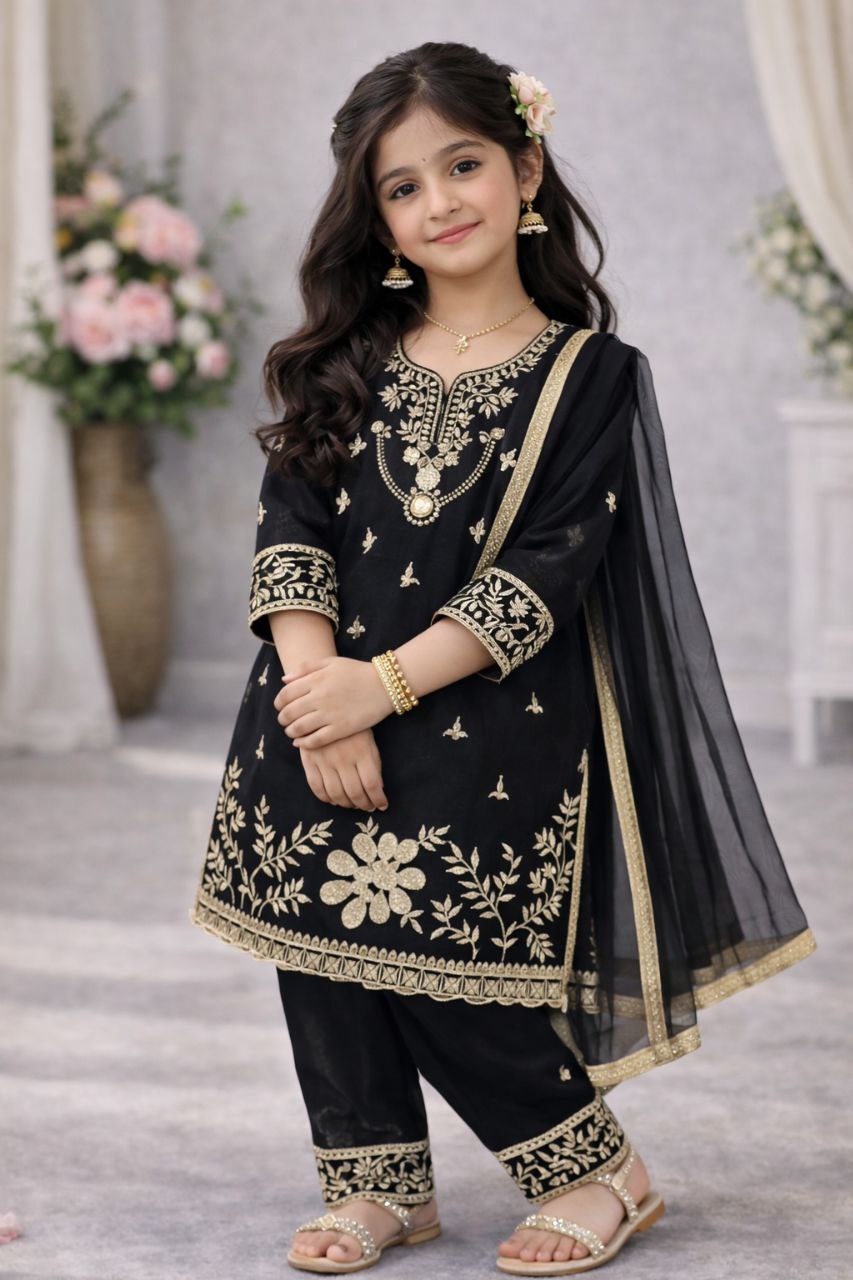 Navisha  Silk Sequins Embroidered Palazzo Suit with Dupatta