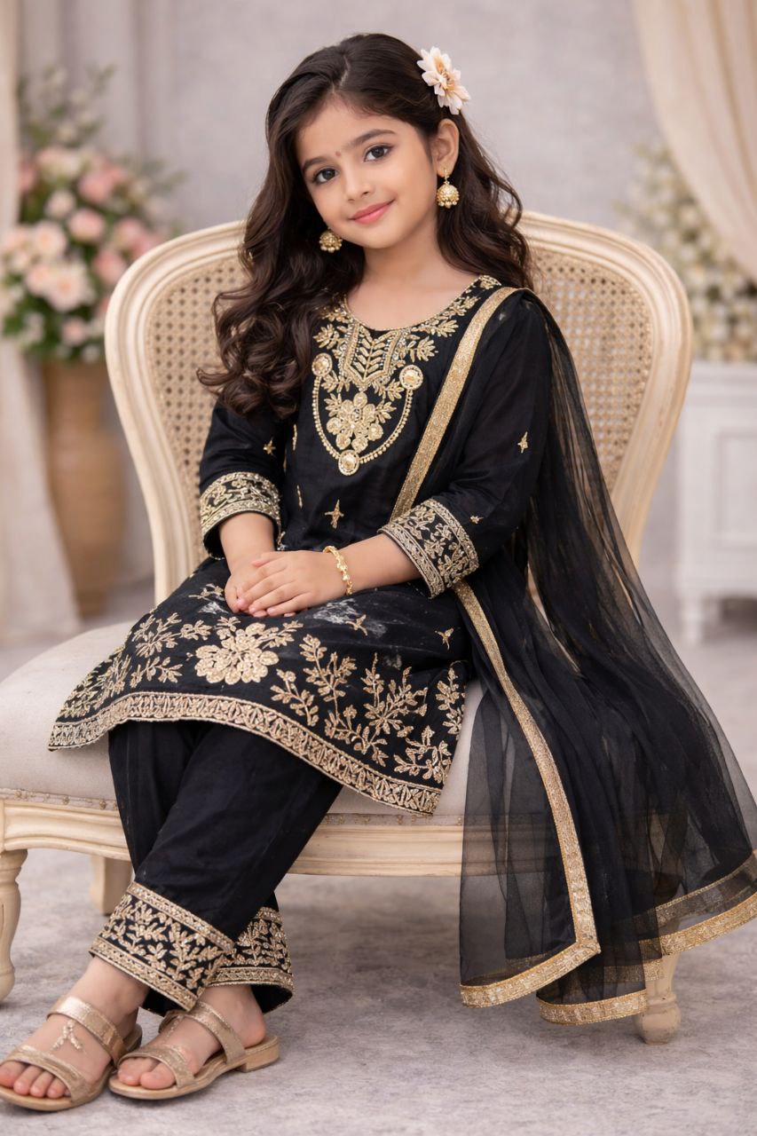Navisha  Silk Sequins Embroidered Palazzo Suit with Dupatta