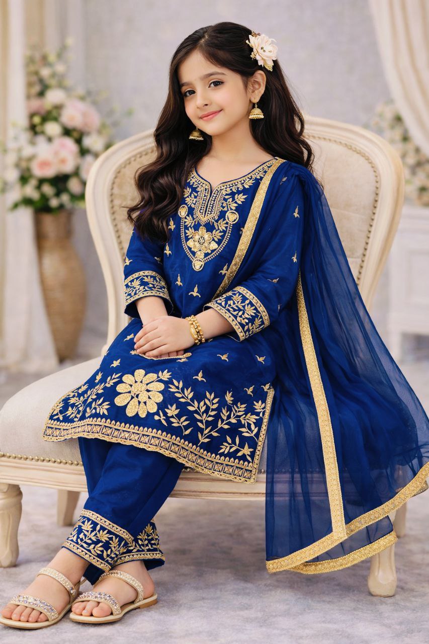 Navisha  Silk Sequins Embroidered Palazzo Suit with Dupatta