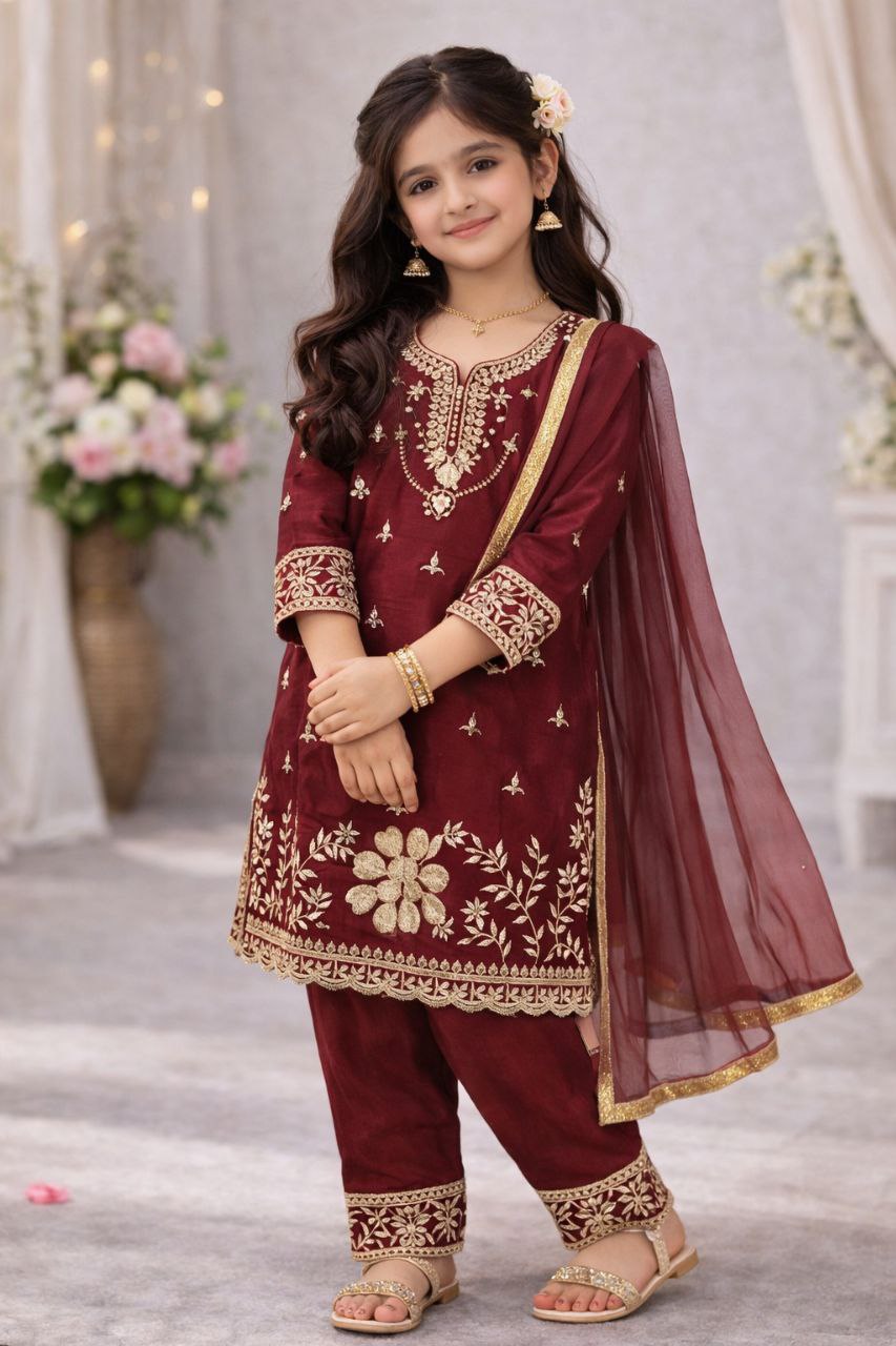 Navisha  Silk Sequins Embroidered Palazzo Suit with Dupatta