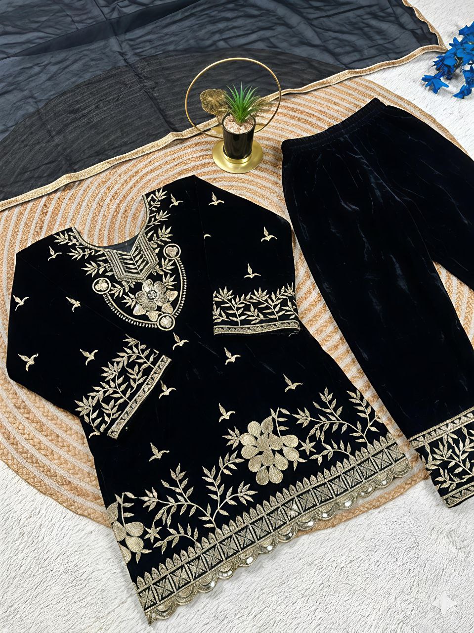 Navisha  Silk Sequins Embroidered Palazzo Suit with Dupatta