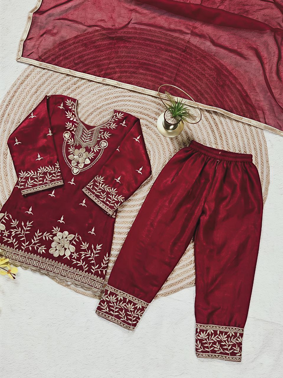 Navisha  Silk Sequins Embroidered Palazzo Suit with Dupatta