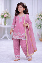 Aarunika Chinon Silk Sequins Embroidered Palazzo Suit with Net Dupatta
