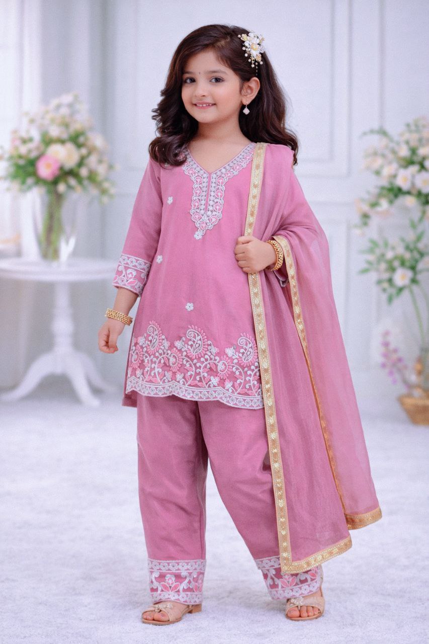 Aarunika Chinon Silk Sequins Embroidered Palazzo Suit with Net Dupatta