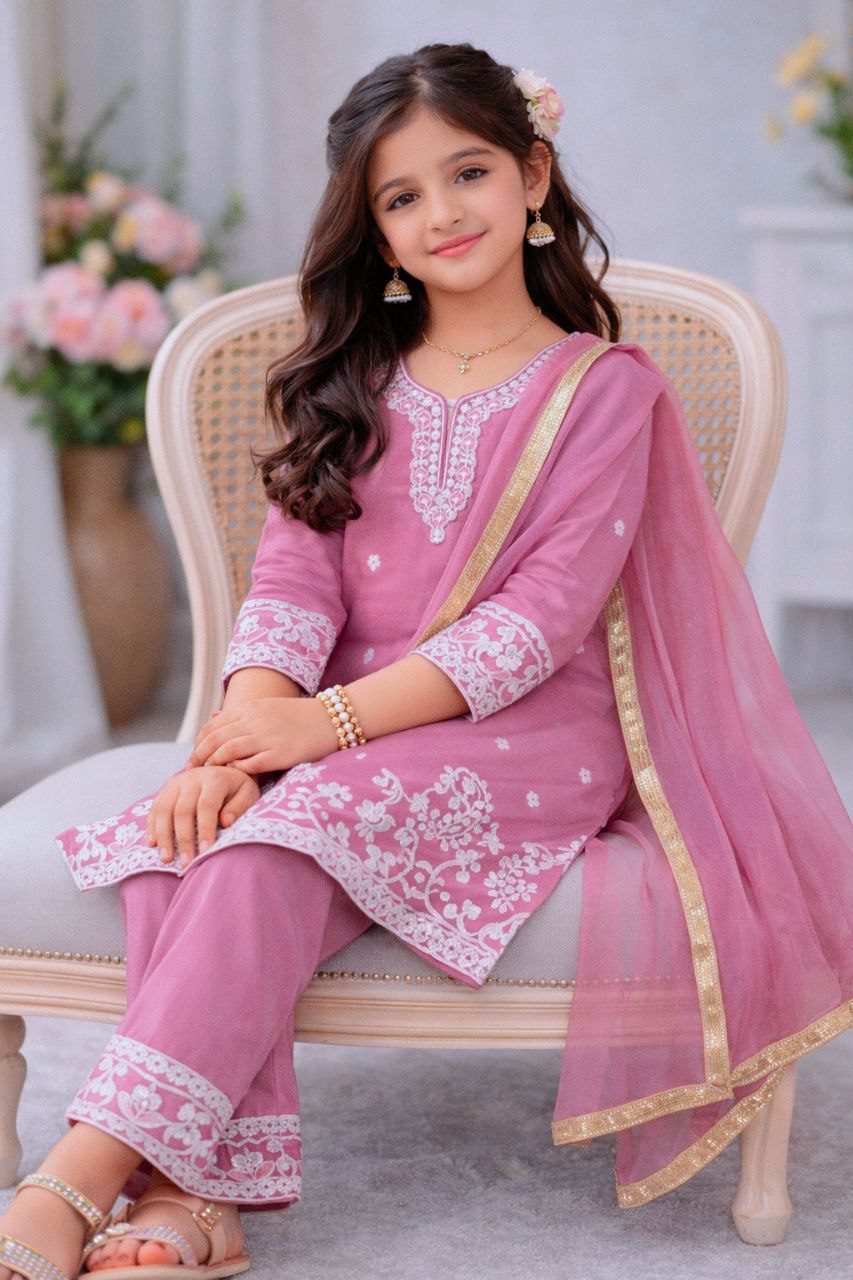 Aarunika Chinon Silk Sequins Embroidered Palazzo Suit with Net Dupatta