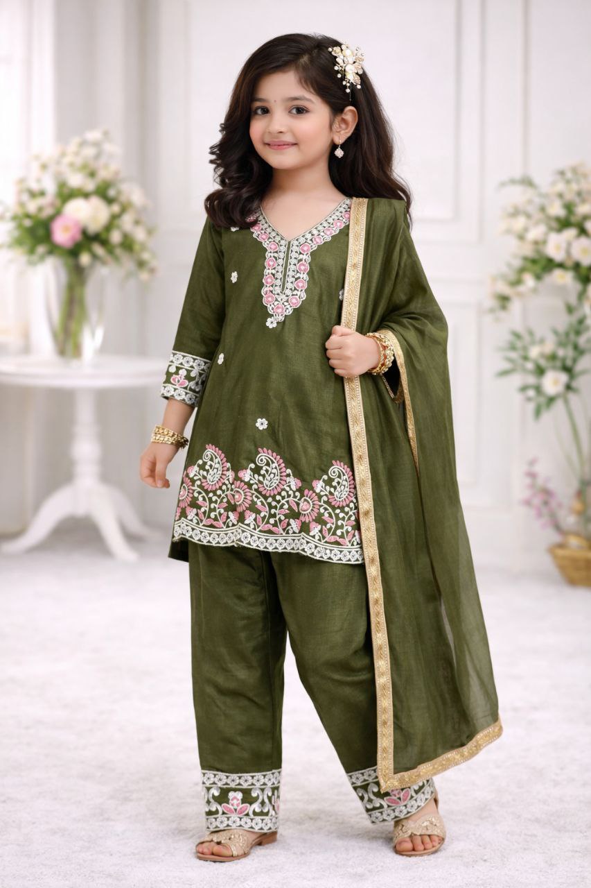 Aarunika Chinon Silk Sequins Embroidered Palazzo Suit with Net Dupatta