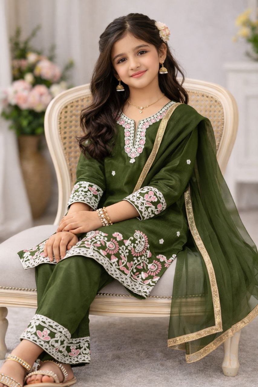 Aarunika Chinon Silk Sequins Embroidered Palazzo Suit with Net Dupatta
