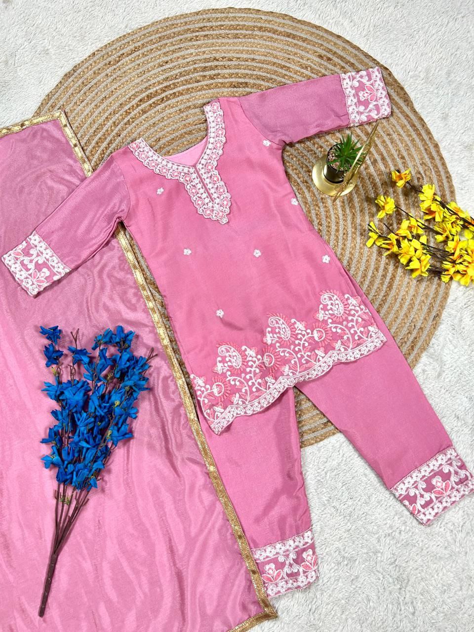 Aarunika Chinon Silk Sequins Embroidered Palazzo Suit with Net Dupatta