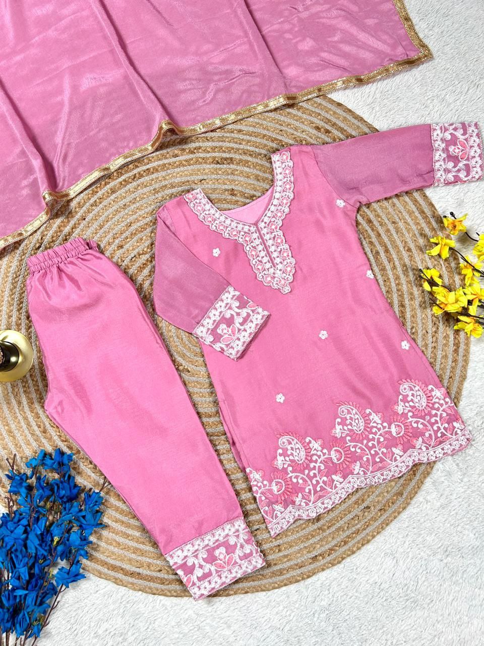 Aarunika Chinon Silk Sequins Embroidered Palazzo Suit with Net Dupatta