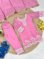 Aarunika Chinon Silk Sequins Embroidered Palazzo Suit with Net Dupatta
