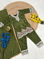 Aarunika Chinon Silk Sequins Embroidered Palazzo Suit with Net Dupatta