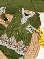 Aarunika Chinon Silk Sequins Embroidered Palazzo Suit with Net Dupatta