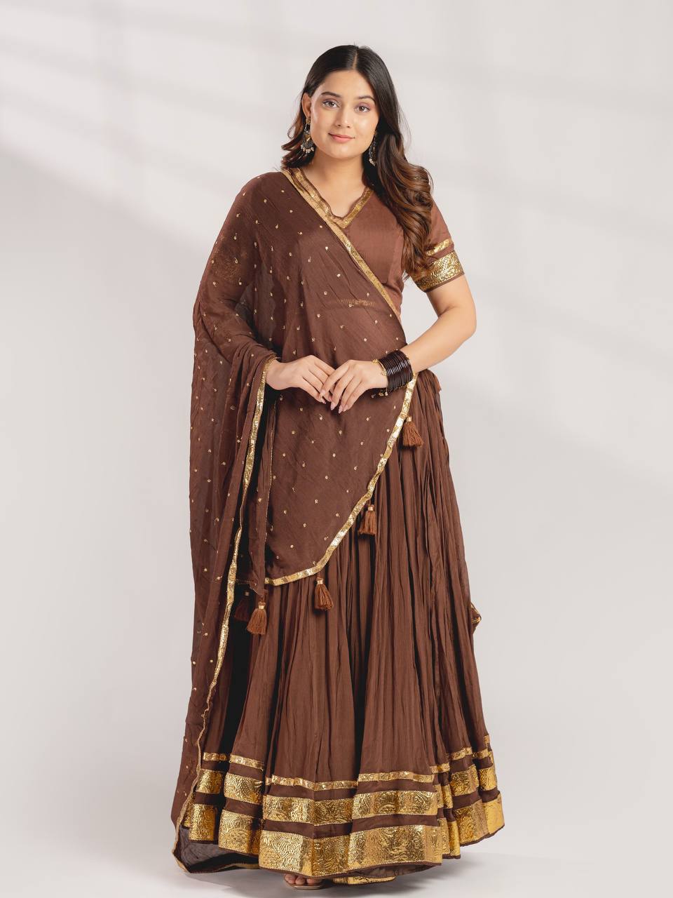 Sitara Navratri Mul Chanderi Gotta Patti Lehenga Choli with 6 Meter Flair, Sequin Embroidered Dupatta & Heavy Latkan