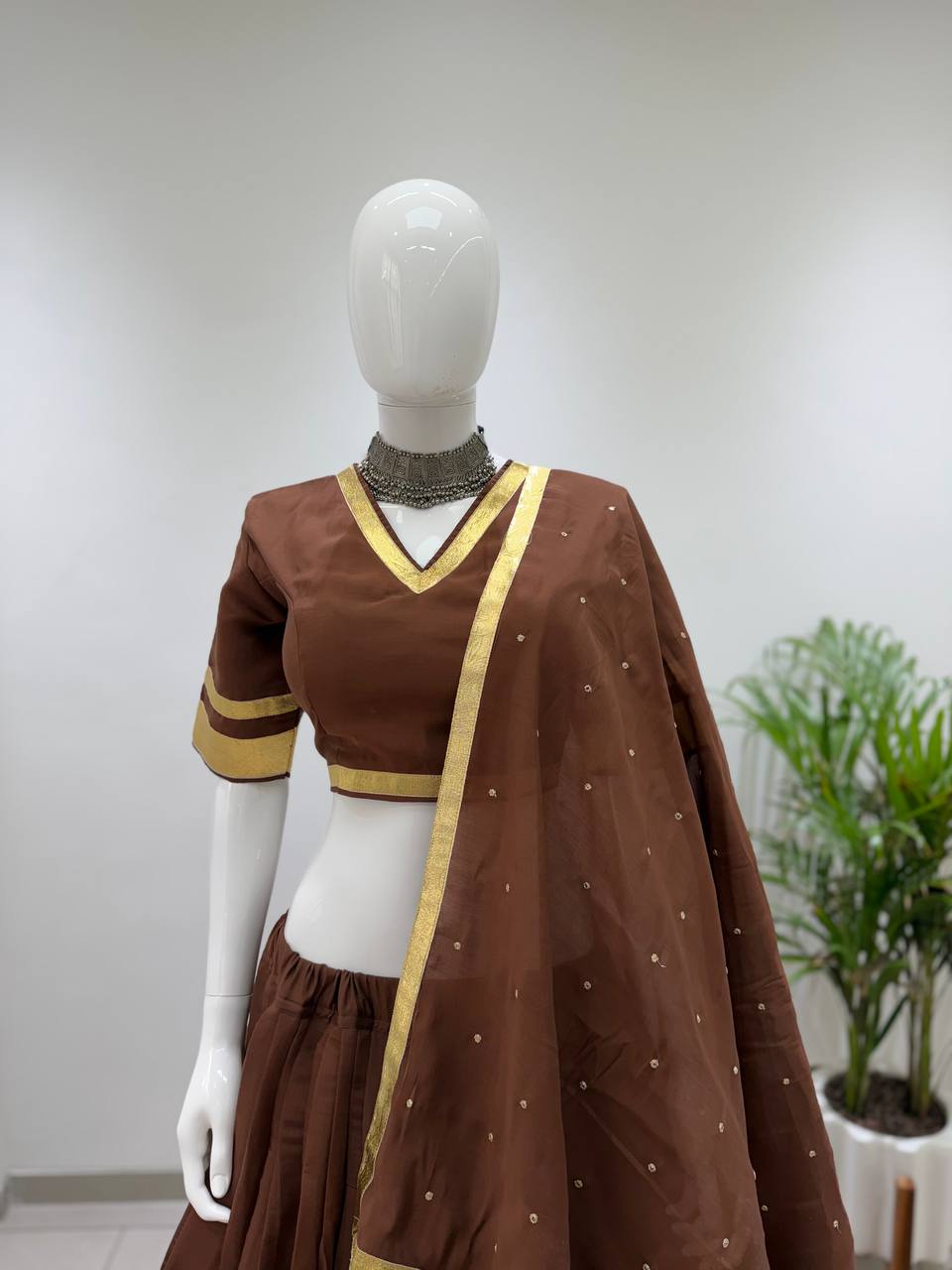 Sitara Navratri Mul Chanderi Gotta Patti Lehenga Choli with 6 Meter Flair, Sequin Embroidered Dupatta & Heavy Latkan