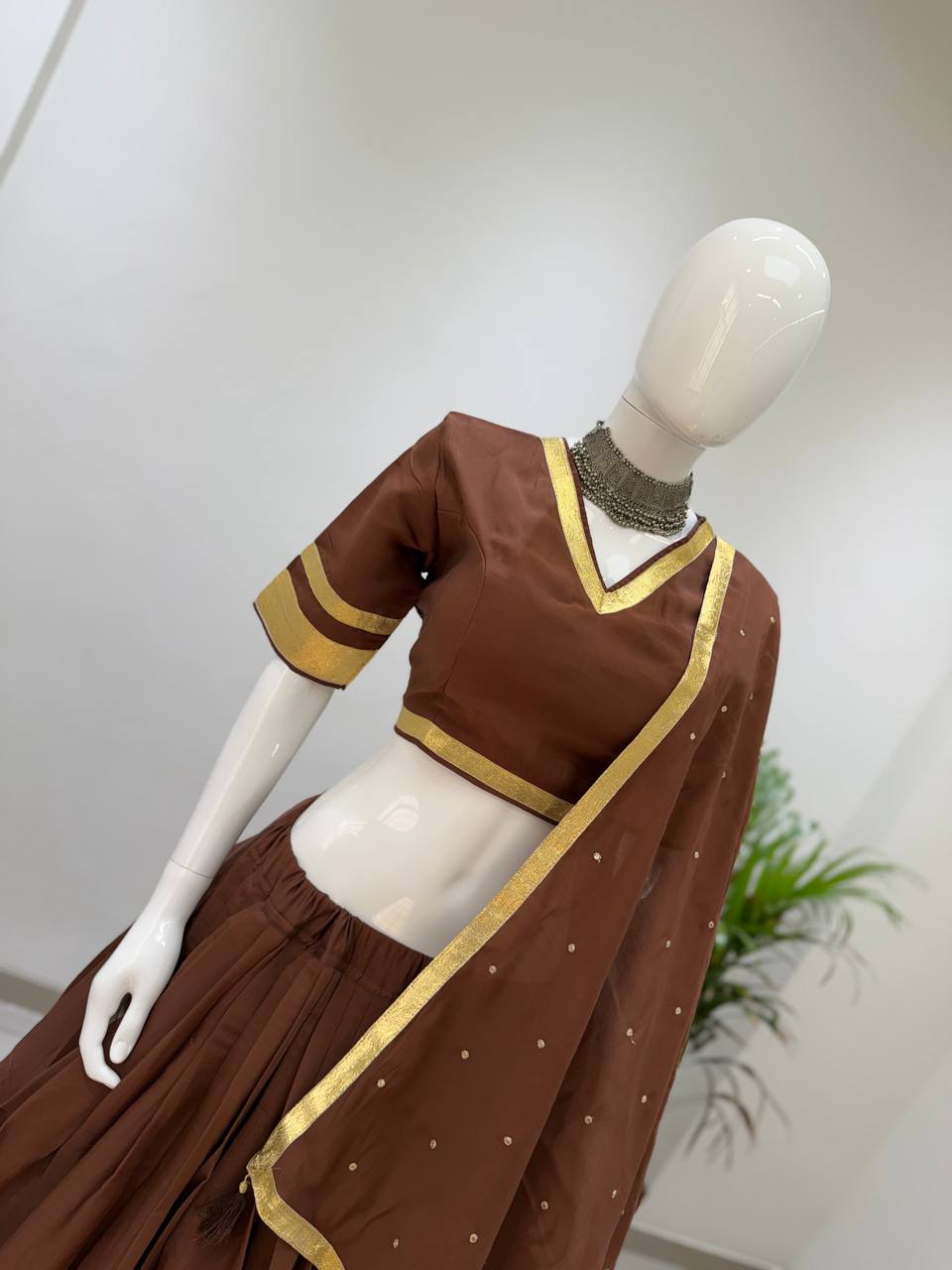 Sitara Navratri Mul Chanderi Gotta Patti Lehenga Choli with 6 Meter Flair, Sequin Embroidered Dupatta & Heavy Latkan