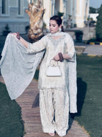 Ruhani Natural Crepe Embroidered Farshi Palazzo Suit with Dupatta