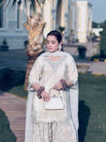 Ruhani Natural Crepe Embroidered Farshi Palazzo Suit with Dupatta