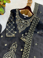 Premium Choo Silk Embroidered Palazzo Set with Cutwork Dupatta