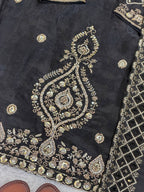 Premium Choo Silk Embroidered Palazzo Set with Cutwork Dupatta