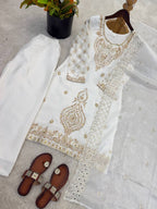 Premium Choo Silk Embroidered Palazzo Set with Cutwork Dupatta