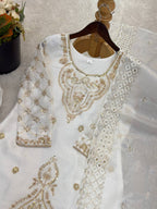 Premium Choo Silk Embroidered Palazzo Set with Cutwork Dupatta