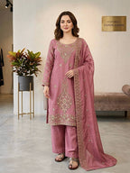 Premium Choo Silk Embroidered Palazzo Set with Cutwork Dupatta