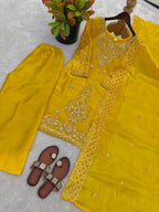 Premium Choo Silk Embroidered Palazzo Set with Cutwork Dupatta