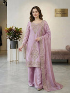 Premium Choo Silk Embroidered Palazzo Set with Cutwork Dupatta